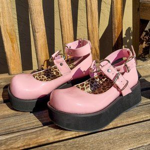 Demonia Sprite Pink Patent Leather Platform Mary Janes